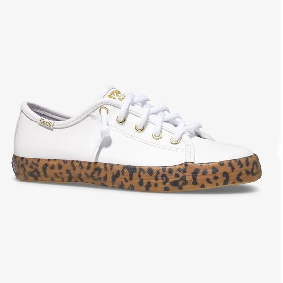Keds Shoes - Keds Kickstart Leather Leopard Foxing Sneakers in White Size 6.5